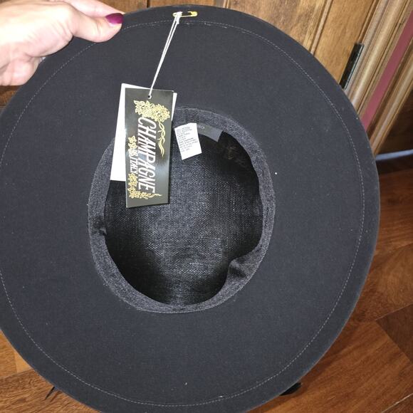 NIB Champagne Italy Black Derby‎ Church Special OccasionSun Hat Embroidered